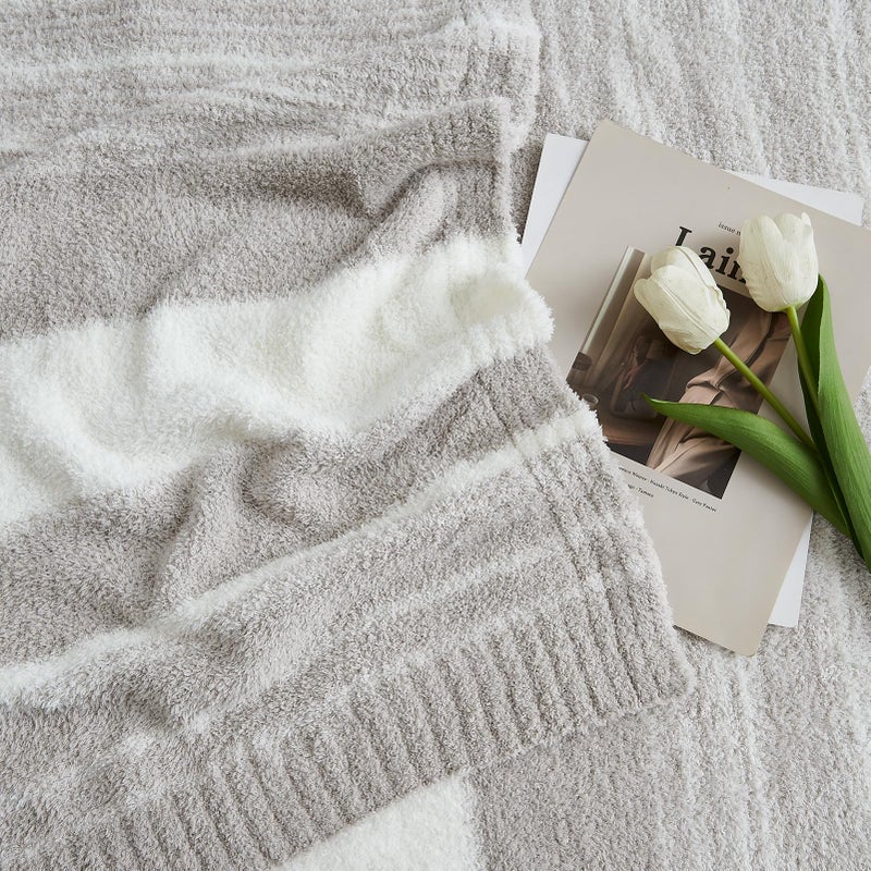 WRENSONGE WRENGONGE Taupe Throw Blanket  50x70 Soft Cozy Striped Throw Blankets for Couch  Sofa  Bed  Travel  Lightweight Fluffy Warm Plush Decorative Blankets for Women  Men Kids Gift - Image 5